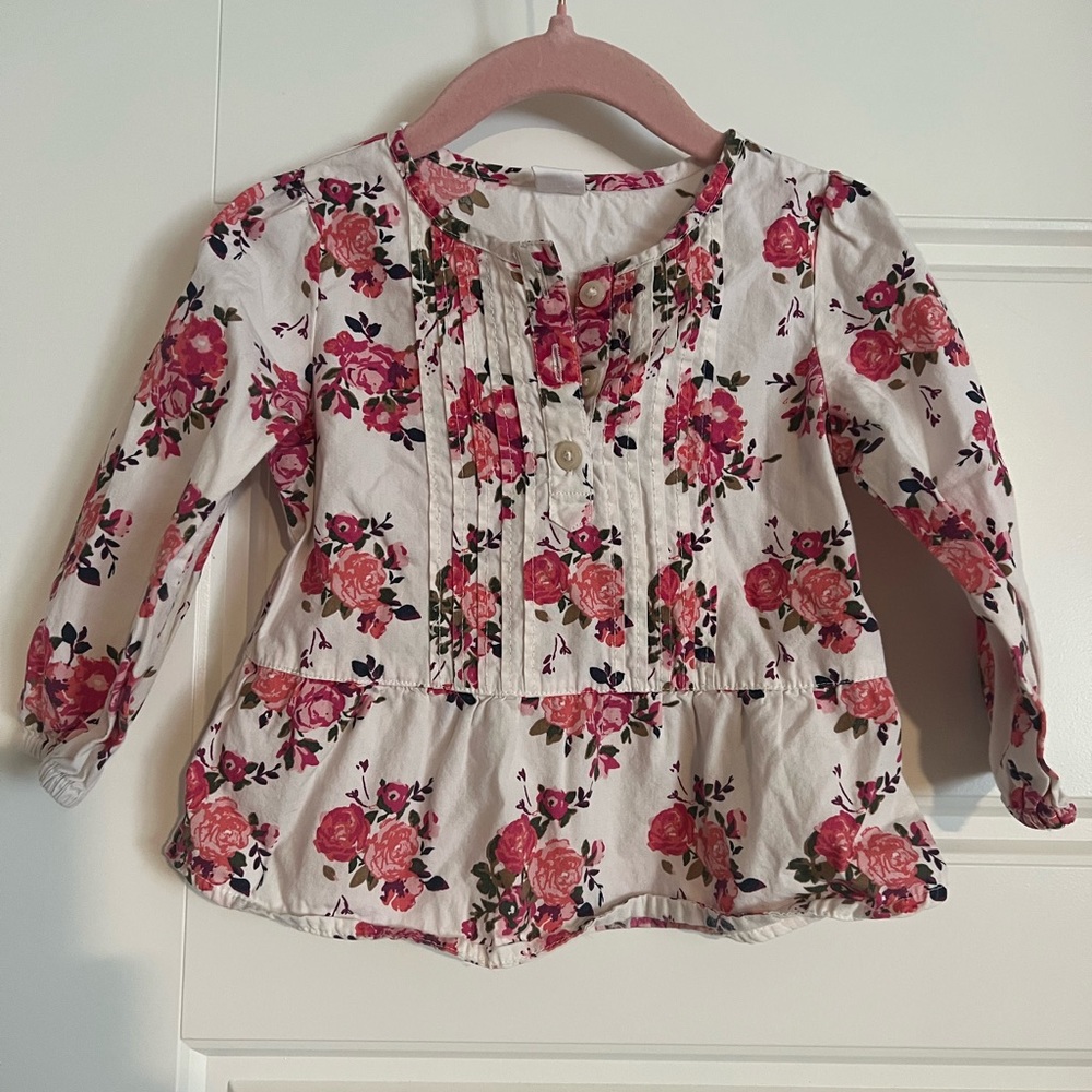 $10 ADD ON Old Navy Shirt Baby Girl Top 18-24M Floral Easter Roses Gap Zara h&m‎